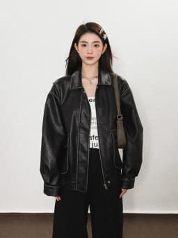 Lautaro Spring Autumn Cool Handsome Soft Vintage Distressed Brown Pu Leather Jacket Women Long Sleeve Luxury Designer Clothing