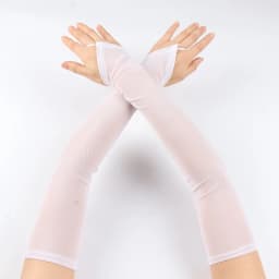50cm Women Black White Transparent Mesh Breathable Elasticity Hook Finger Long Gloves Sexy Party Etiquette Fingerless Gloves