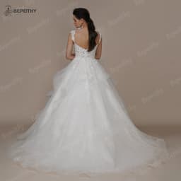 BEPEITHY Customized Sweetheart Ivory Glitter Wedding Dresses For Bride Court Train Appliques Women A-line Lace Bridal Gown 2023