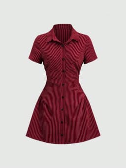 Women's Summer Mini Dress V Neck Bubble Sleeve Pleated A Line Shirt Dress Casual Short Dresses for Women