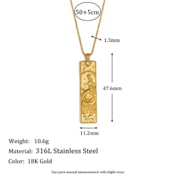 E.B.belle 18k Gold Plated Rectangle Shape 12 Constellation Pendant Necklace Stainless Steel Waterproof Fashion Women's Jewelry