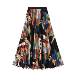 2026 Spring Summer Floral Print Pleated Long Skirts Women Elastic High-waist A-line Casual Maxi Skirt