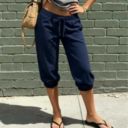 Women Sweatpants Capri Pants Casual Solid Elastic Waist Drawstring Cropped Joggers Long Shorts