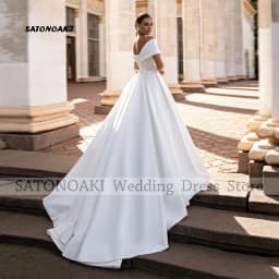 Customized Elegant Off the Shoulder White Satin Wedding Dress for Bride A-Line Plus Size Lace-up Bride Gown Vestido De Novia