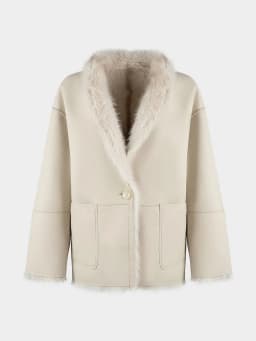 IG Women Cream White Reversible Stand Collar Single Button Mid-Length Coat, Patch Pockets, Winter Warm Elegant Casual Commute