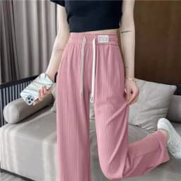 High Waist Wide Leg Pants Women's Summer Thin Ice Silk Drapey Straight Loose Slimming Cool Casual Trousers Korean Style
