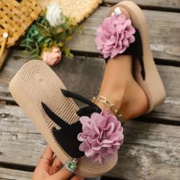 Summer Round Toe Lightweight Sexy Comfortable Casual Slippers for Women Fashion New Thick-soled Flower Elegant Heeled Slippers
