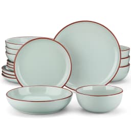 VANCASSO NYMPH 16/32 Piece Ceramic Glaze Tableware Set with Dinner/Dessert/Soup Plate/Bowl For 4/8 Person 4 Color Optional