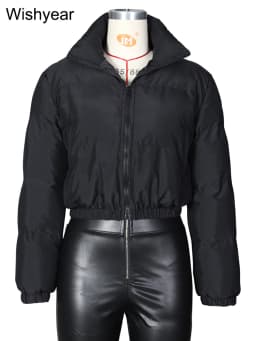 Winter Thick Warm Cotton Down Jacket Women Clothing Gray Zipper Short Puffer Parkas Coats Outwear Female Crop Tops Streetwear