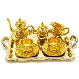 1:12 Doll House Miniature Metal Tea Set/Wine Set Model Doll House Furniture Miniature Dining Ware Toy Teapot Cup Plate