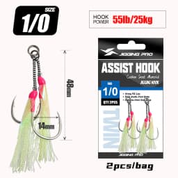 JIGGING PRO 1/0 2/0 3/0 4/0 Heavy Duty Double Assist Hooks Steel Wire Core Jigging Hooks Luminous Saltwater Fishing Tackle
