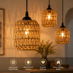 E27 Hemp Rope Woven Iron Pendant Lamp, Bulb Not Included, 1.2m Adjustable Hanging Wire for Kitchen Island Bar Corridor Decor