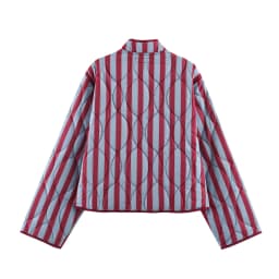 2026 Autumn Winter Women's Elegant Striped Warm Padded Parkas Coats Lady Vintage Chinese Knotted Buttons Loose Pocket Jackets