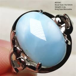 Natural Blue Larimar Oval Adjustable Ring Jewelry Water Pattern Real Larimar For Women Men Healing Fashion Stone AAAAAA