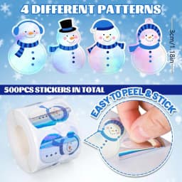 500Pcs Winter Snowman Stickers Roll Holographic Laser Stickers Xmas Cartoon Decals for Kids Envelope Journal Decor Party Supply