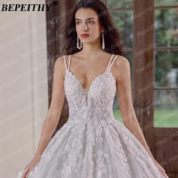 BEPEITHY Customizd V Neck Princess Wedding Dresses For Women 2026 Plus Size Bride Glitter Ball Gown Bridal Vestidos De Novia