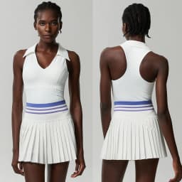Women Two Pieces Yoga Set Solid Color Gym Top Tennis Skirt Sports Suit Breathable Quick Dry Short Sportswear Workout Clothes