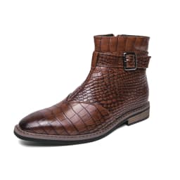 High End Banquet Formal Boots Winter Ankle Boots Men's Business Shoes Pointed Men's Genuine Leather Shoes Retro Brown Size:38-46