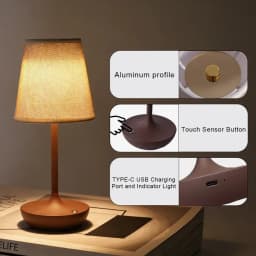 HPH LED Table Lamp Vintage Lamp Fabric Shade Desk Light Retro Bedside Lamp for Home Livingroom Bedroom Decor Night Light