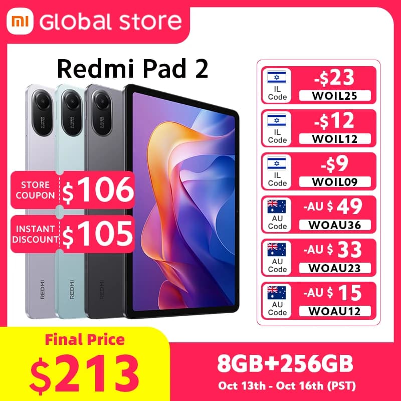 Global Version Xiaomi Redmi Pad 2 MTK Helio G100-Ultra 11' Display 18W Fast Charging 9000mAh Battery 90Hz Mi Tablet 8MP Camera