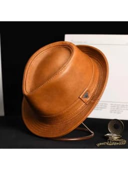 New Man High Quality Genuine Leather Cowhide Formal hat Gentleman Cow Skin Short Brim Black/Brown Top Hat Male Shows Gentleman
