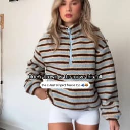 Women's Striped Fleece Jacket Color Block Half Zip Sherpa High Neck Pullover Trendy Oversized Warm Fuzzy Sweatshirt