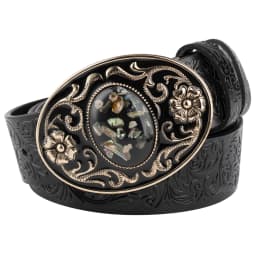 Women's Decorative Buckle Colorful Bead Embossed Split Leather Belt
