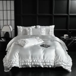Luxury Satin Double-layered Ruffles Bedding Set Queen Soft Smooth Duvet Cover and Pillowcase Silky Single Double Comforter Cover