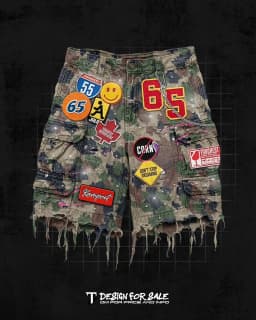Vintage Camo Embroidery Patch Denim Short Y2k Jeans Men Women Hip Hop Cartoon Graphics Streetwear Loose Denim Casual Shorts