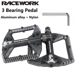 RACEWORK Bicycle Pedals 3 Bearings Mountain Road Bike Carbon Fiber Coating Ultralight Flat Pedal MTB Aluminum Alloy Nylon Pedal