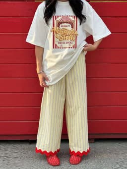Casual Contrast Striped Women's Pants Wave Cut Elastic Waist Female Wide Leg Trousers 2026 Autumn Lady Vintage Chic Pant