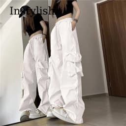 American Women's Overalls Retro Quick Drying Summer High Straight Wide Leg Streamers Loose Casual Floor Length Trousers Trend