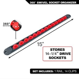 Premium Quality 360° Swivel ABS Socket Organizer Holder 1/4' 3/8' 1/2' Socket Clip Rail Tools Blue & Red