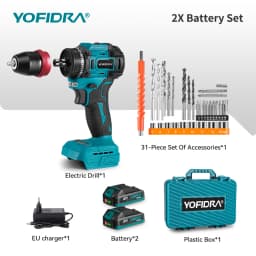 YOFIDRA 2 IN1 Brushless Electric Screwdriver Hammer Cordless Drill Impact Multifunctional Power Tool For Makita 21V Battery Pin