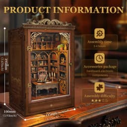 DIY Book Nook Shelf Insert Time Book House Bookend Wooden Miniature Model Kit with Lights Bookshelf for Friends Birthday Gifts
