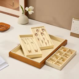 Wooden 3 in1 Multi-function Jewelry Display Box High quality Microfiber Ring Earring Bangle Organizer Case Luxury Storag Box