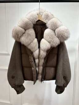 Lagabogy 2026 Natural Real Fur Collar Down Coat Women Thick Puffer Jacket Autumn Winter Loose Patchwork Sleeves Female Parkas