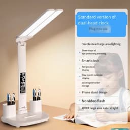 USB Eye Protection New Rechargeable LED Clock Dimmable Table Lamp 180° Rotating Foldable Desktop Reading Night Light USB