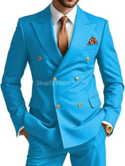 Mens Double Breasted Suit 2 Piece Slim Fit Wedding Suit for Men Blazer Prom Formal Suits Set