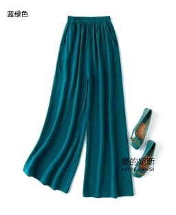 Tcyeek 100% Natural Silk Pants Women Summer Clothes Casual Elastic Waist Wide Leg Pants Solid Color Woman Trousers Streetwear