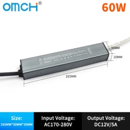 OMCH IP67 Waterproof Power Supply Lighting Transformer AC110V-220V to DC12V 24V LED Driver, 10W 20W 30W 50W 100W Outdoor Adapter
