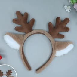 1PC Christmas Reindeer Antlers Headband - Plush Festive Hair Accessory with Ears, Cute Holiday Party Decoration