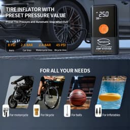 16,000A Peak Portable Car Emergency Jump Starter with Tire Inflation Function, Portable Battery Booster Pack, Featuring Emergency Start, Tire Inflation, USB Input/Output, LED Lighting, LCD Digital Display - Multi-functional Automotive Repair Tool, Essenti