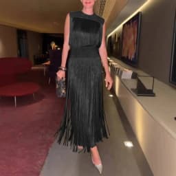 LGRQ 2026 new autumn and winter stand collar sleeveless tassels slim pullover high waist dress female vestido