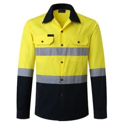 Hi Vis Viz Shirts Safety Construction Workwear Two Tone 100% Cotton Reflective Long Sleeve