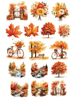 1 Set Autumn Scenery Stickers Decorative Labels Scrapbooking Collage Material Journal Supplies Journaling Stationery Supplies