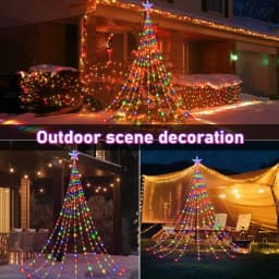 Solar Powered Decorative Star Waterfall Lights 8 Modes IP67 Waterproof Outdoor Party Ambient String Lights Xmas Tree Decor