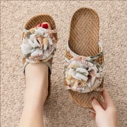 Summer Woven Mat Home Cooling Mat Slippers Bow Knot Indoor Bamboo Fish Mouth Woven Grass Shoes