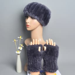 One Set Women Real Rex Rabbit Fur Cuff+Headband Winter Warmer Hat Arm Wrist Sleeve Gloves Female Real Fur Cap+Elastic Wristband