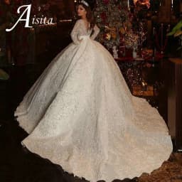 Grace Tulle Applique Wedding Dresses Long Sleeves Customized Ball Gown Wedding Dresses Beach Tulle Sweep Train Vestidos De Novia